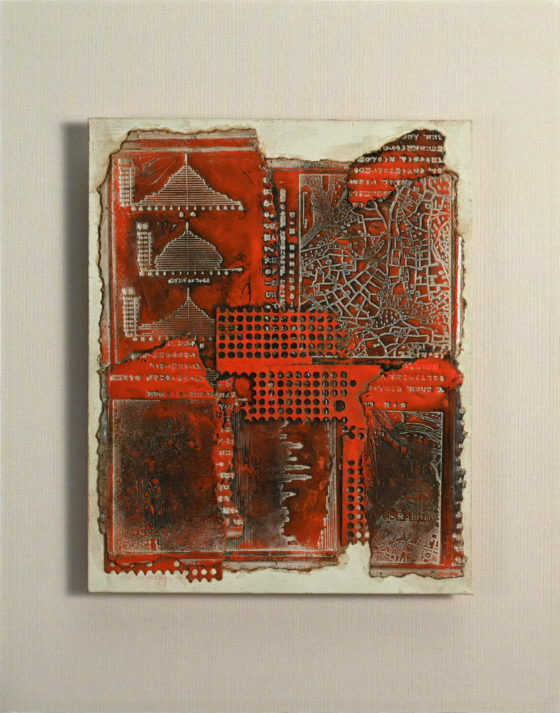 Newspaper Printing Flong Collage (Red) ー野村 耕