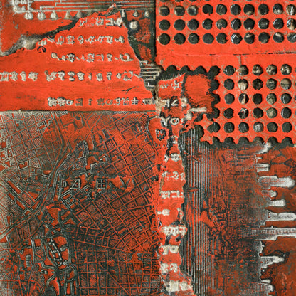 Newspaper Printing Flong Collage (Red) ー野村 耕