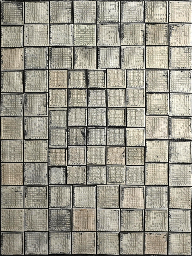 Museum Exhibited Newspaper Printing Flong Collage ー野村 耕 “作品（将棋盤）”