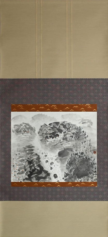 Early Spring Landscape with Poem Scroll ー清水 比庵