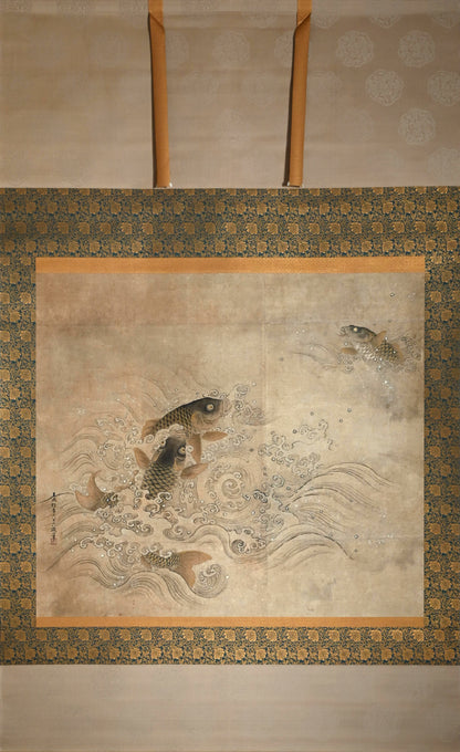 Massive Edo period Painting of Leaping Koi, Mori Gyokko