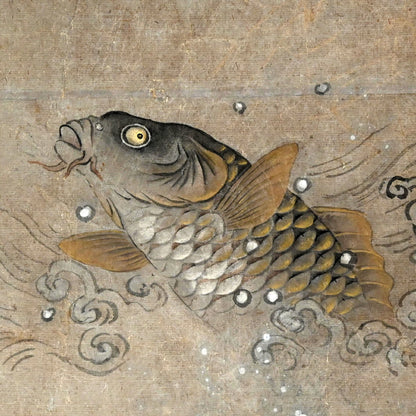 Massive Edo period Painting of Leaping Koi, Mori Gyokko