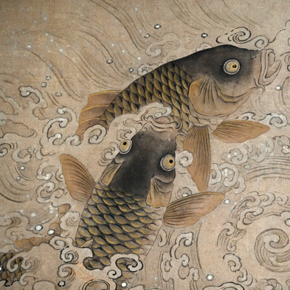 Massive Edo period Painting of Leaping Koi, Mori Gyokko