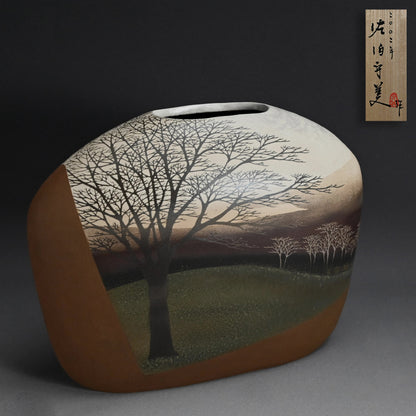 Important Exhibited Vase ー佐伯 守美 “象嵌釉彩樹林文扁壺”