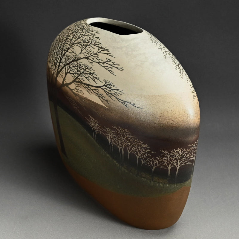 Important Exhibited Vase ー佐伯 守美 “象嵌釉彩樹林文扁壺”