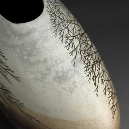 Important Exhibited Vase ー佐伯 守美 “象嵌釉彩樹林文扁壺”