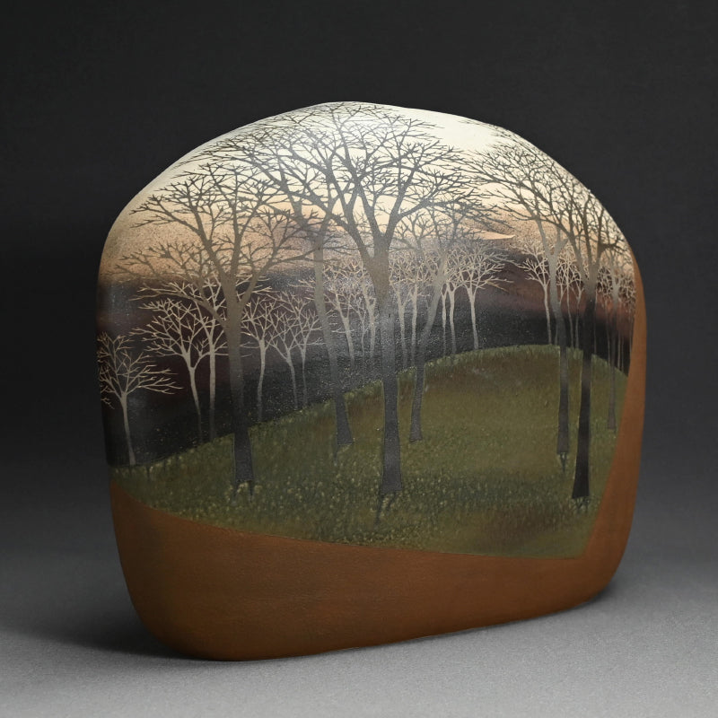 Important Exhibited Vase ー佐伯 守美 “象嵌釉彩樹林文扁壺”