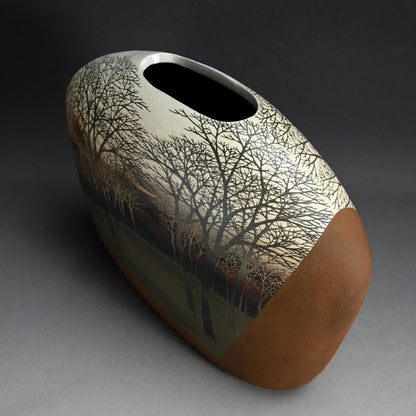 Important Exhibited Vase ー佐伯 守美 “象嵌釉彩樹林文扁壺”