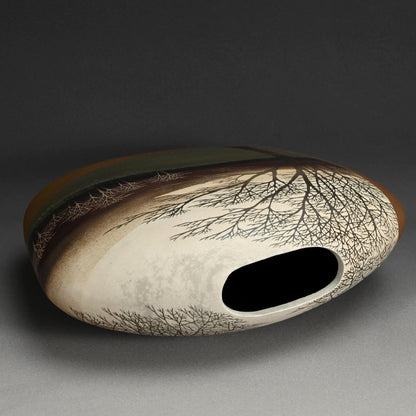 Important Exhibited Vase ー佐伯 守美 “象嵌釉彩樹林文扁壺”