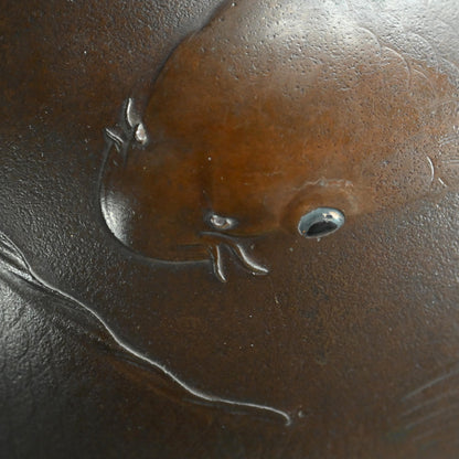 Antique Japanese Bronze Koi Vase, Swimming Carp
