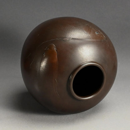 Antique Japanese Bronze Koi Vase, Swimming Carp