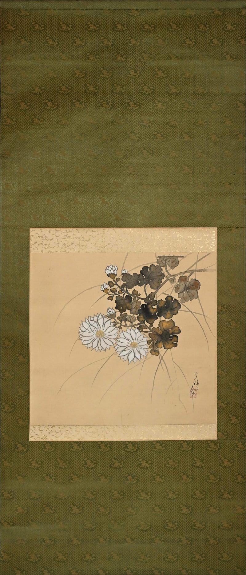 Chrysanthemum Painting by Buddhist Nun ー大石 順教 半折 “菊花”
