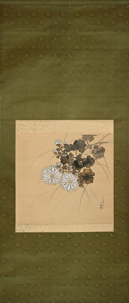 Chrysanthemum Painting by Buddhist Nun ー大石 順教 半折 “菊花”