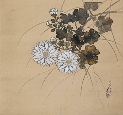 Chrysanthemum Painting by Buddhist Nun ー大石 順教 半折 “菊花”