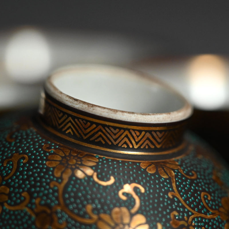 Antique Japanese Porcelain Kutani Sencha Tea Set, Koyama ー金蘭手九谷 煎茶々碗 五客