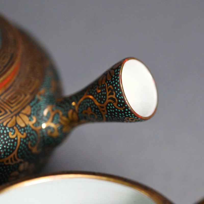 Antique Japanese Porcelain Kutani Sencha Tea Set, Koyama ー金蘭手九谷 煎茶々碗 五客