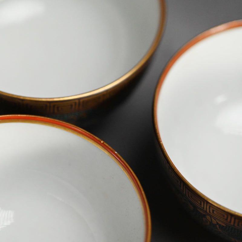 Antique Japanese Porcelain Kutani Sencha Tea Set, Koyama ー金蘭手九谷 煎茶々碗 五客