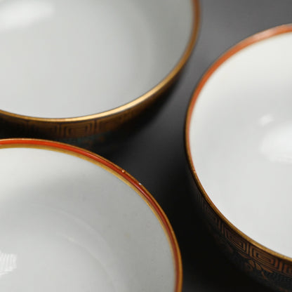 Antique Japanese Porcelain Kutani Sencha Tea Set, Koyama ー金蘭手九谷 煎茶々碗 五客