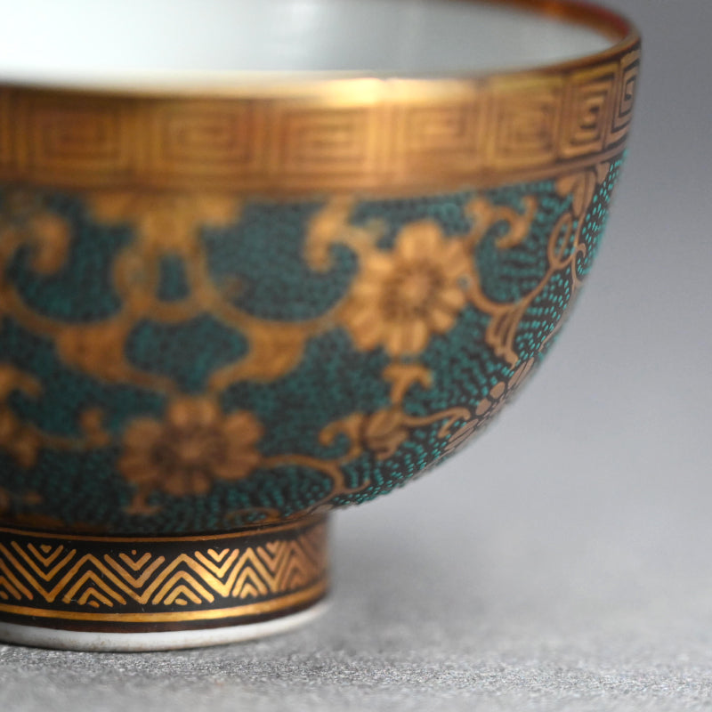 Antique Japanese Porcelain Kutani Sencha Tea Set, Koyama ー金蘭手九谷 煎茶々碗 五客