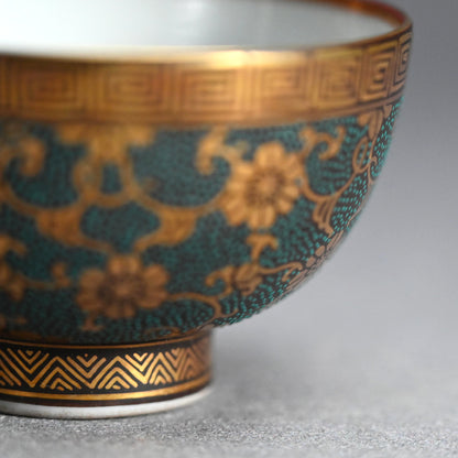 Antique Japanese Porcelain Kutani Sencha Tea Set, Koyama ー金蘭手九谷 煎茶々碗 五客