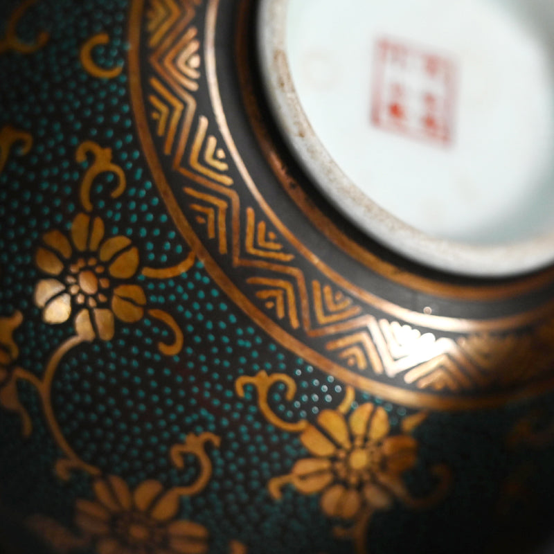 Antique Japanese Porcelain Kutani Sencha Tea Set, Koyama ー金蘭手九谷 煎茶々碗 五客