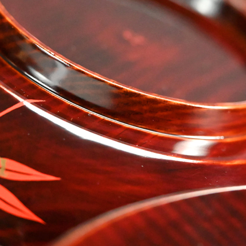 5 pc Lacquer Plate Set, Red Bamboo ー服部 峻昇 “松溜塗朱竹 銘々皿”
