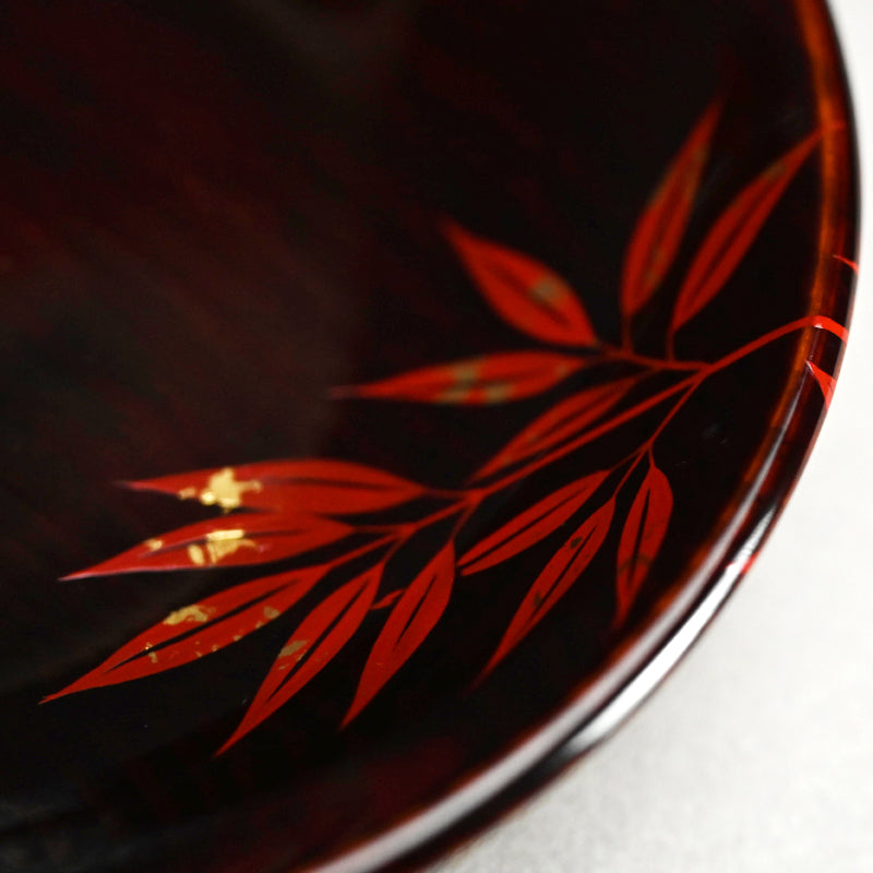 5 pc Lacquer Plate Set, Red Bamboo ー服部 峻昇 “松溜塗朱竹 銘々皿”