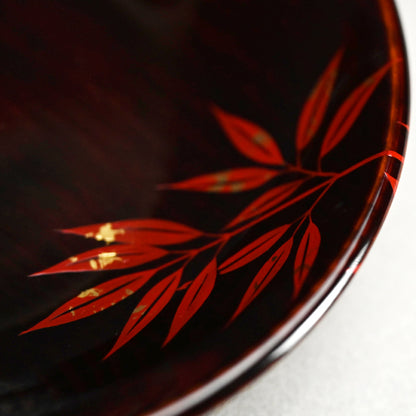 5 pc Lacquer Plate Set, Red Bamboo ー服部 峻昇 “松溜塗朱竹 銘々皿”