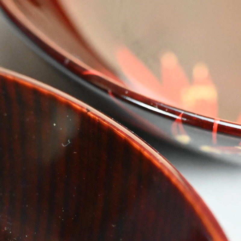 5 pc Lacquer Plate Set, Red Bamboo ー服部 峻昇 “松溜塗朱竹 銘々皿”