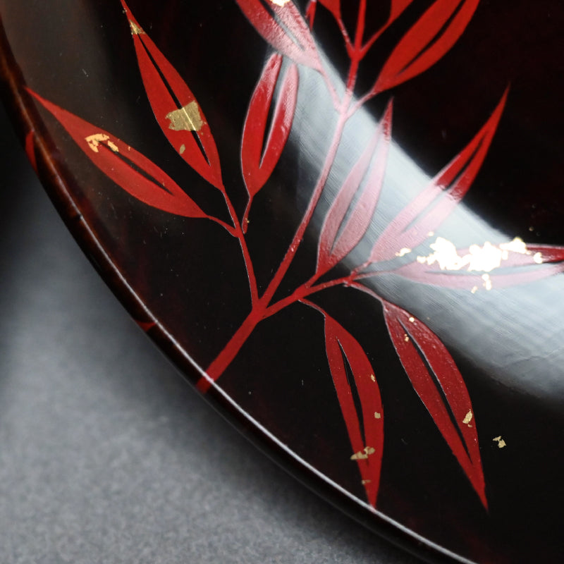 5 pc Lacquer Plate Set, Red Bamboo ー服部 峻昇 “松溜塗朱竹 銘々皿”