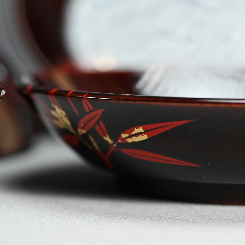 5 pc Lacquer Plate Set, Red Bamboo ー服部 峻昇 “松溜塗朱竹 銘々皿”