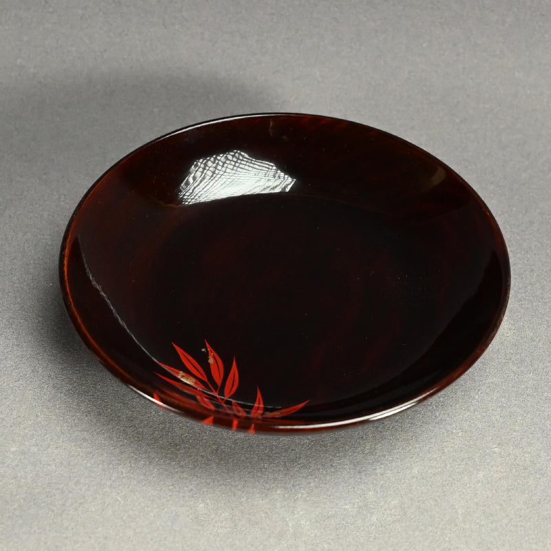 5 pc Lacquer Plate Set, Red Bamboo ー服部 峻昇 “松溜塗朱竹 銘々皿”