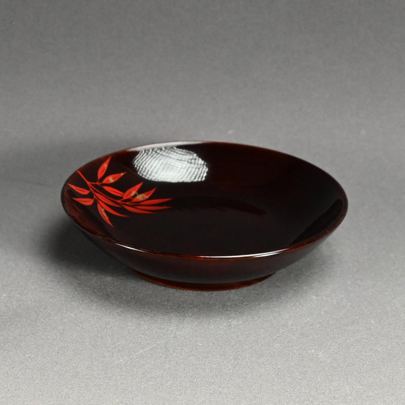 5 pc Lacquer Plate Set, Red Bamboo ー服部 峻昇 “松溜塗朱竹 銘々皿”