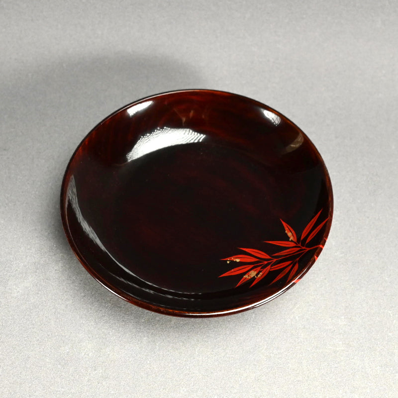5 pc Lacquer Plate Set, Red Bamboo ー服部 峻昇 “松溜塗朱竹 銘々皿”