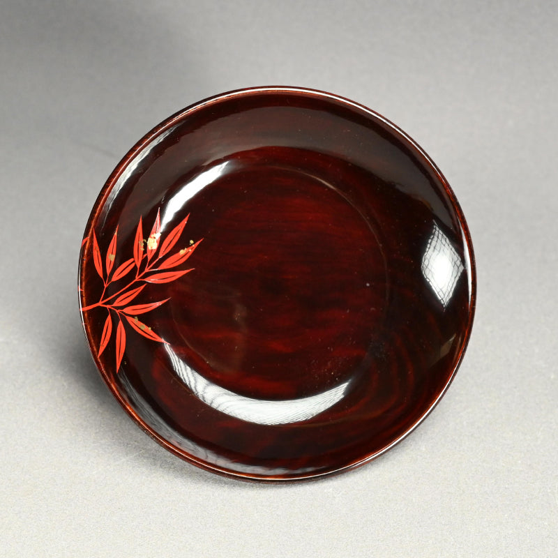 5 pc Lacquer Plate Set, Red Bamboo ー服部 峻昇 “松溜塗朱竹 銘々皿”