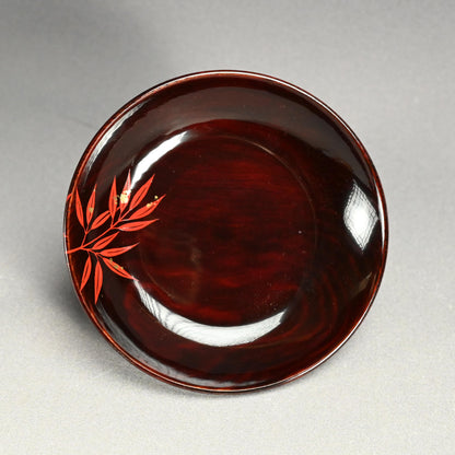 5 pc Lacquer Plate Set, Red Bamboo ー服部 峻昇 “松溜塗朱竹 銘々皿”