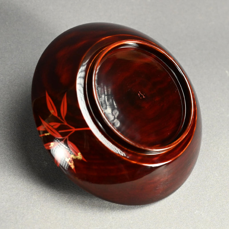 5 pc Lacquer Plate Set, Red Bamboo ー服部 峻昇 “松溜塗朱竹 銘々皿”