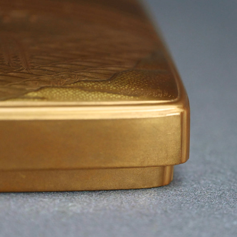 Antique Japanese Shimmering Gold Lacquer Suzuri Bako Writing Box ー"柳橋蒔絵御小硯"