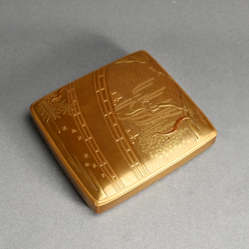 Antique Japanese Shimmering Gold Lacquer Suzuri Bako Writing Box ー"柳橋蒔絵御小硯"