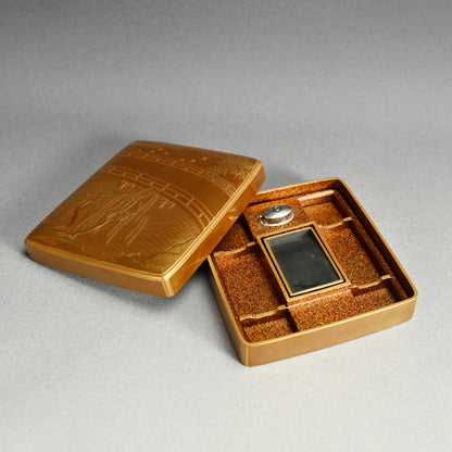 Antique Japanese Shimmering Gold Lacquer Suzuri Bako Writing Box ー"柳橋蒔絵御小硯"