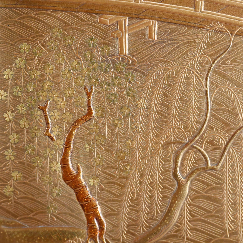Antique Japanese Shimmering Gold Lacquer Suzuri Bako Writing Box ー"柳橋蒔絵御小硯"