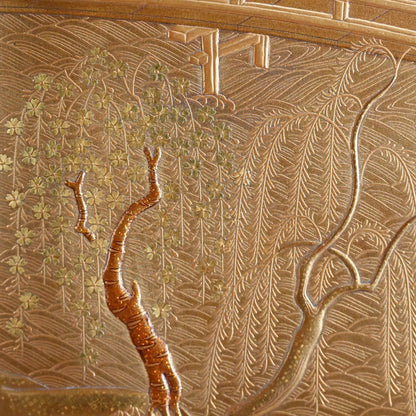 Antique Japanese Shimmering Gold Lacquer Suzuri Bako Writing Box ー"柳橋蒔絵御小硯"