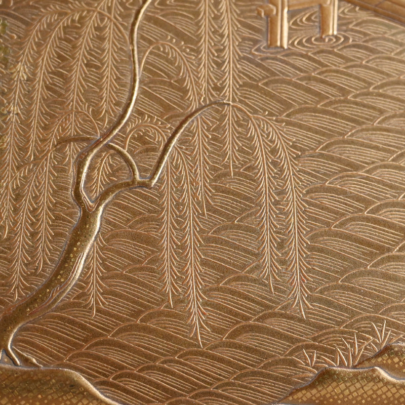 Antique Japanese Shimmering Gold Lacquer Suzuri Bako Writing Box ー"柳橋蒔絵御小硯"