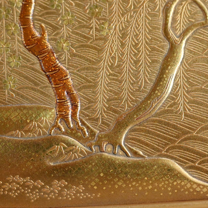 Antique Japanese Shimmering Gold Lacquer Suzuri Bako Writing Box ー"柳橋蒔絵御小硯"