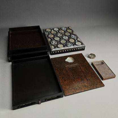 Incredible Mother of Pearl Inlay Suzuri Bako Lacquer Writing Box