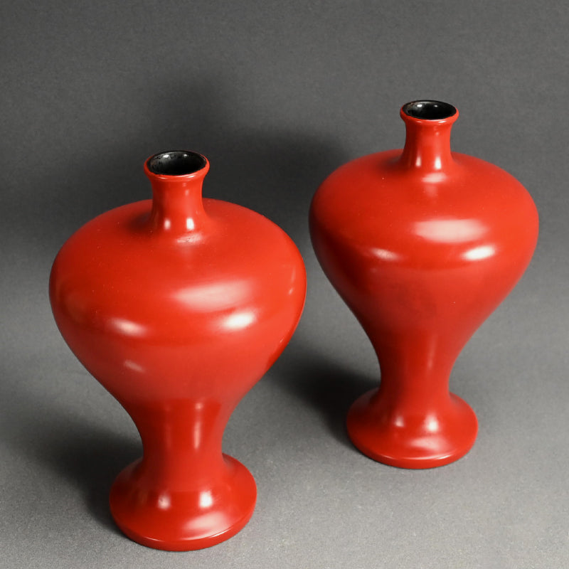 Antique Japanese Negoro Heishi Lacquered Vase Set