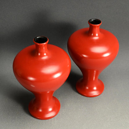 Antique Japanese Negoro Heishi Lacquered Vase Set