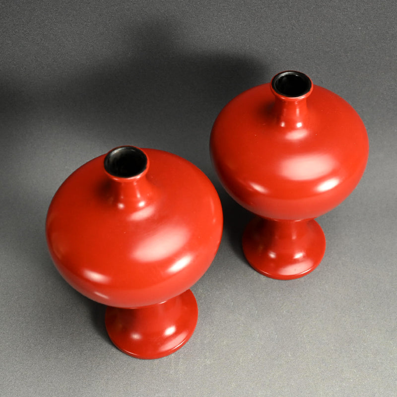 Antique Japanese Negoro Heishi Lacquered Vase Set