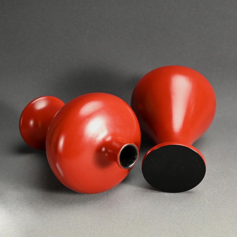 Antique Japanese Negoro Heishi Lacquered Vase Set