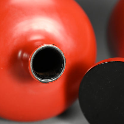 Antique Japanese Negoro Heishi Lacquered Vase Set